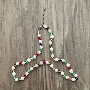 White fresh water pearl and multicolor beads Necklace